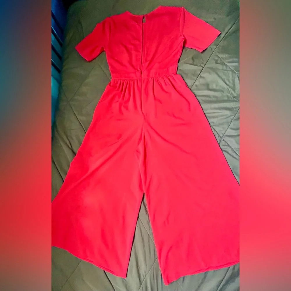 ASOS Red, Pink Floral Embroidered Wide-Leg Jumpsuit, Size 4 - Picture 4 of 9